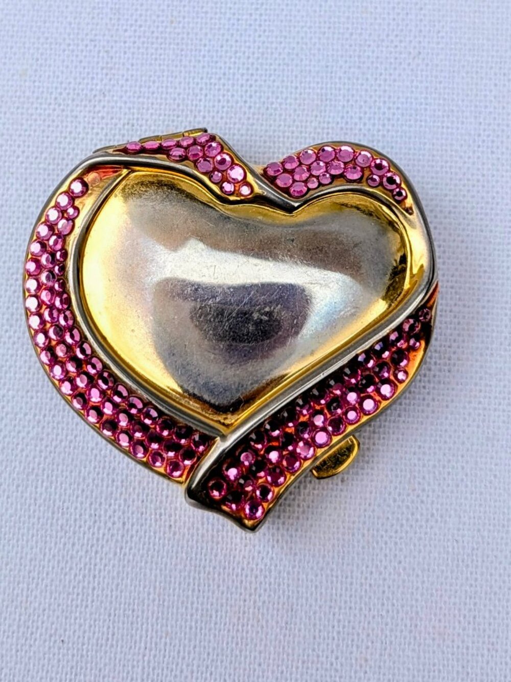 Empty 2001 Estee Lauder Pink Ribbon Lucidity Crystal Heart Compact - Vintage